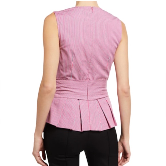 NWT Derek Lam 10 Crosby “Pandora” Striped Pleated Peplum Tie-Front Top - Picture 2 of 12